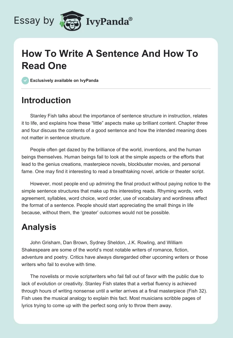 How To Write A Sentence And How To Read One. Page 1