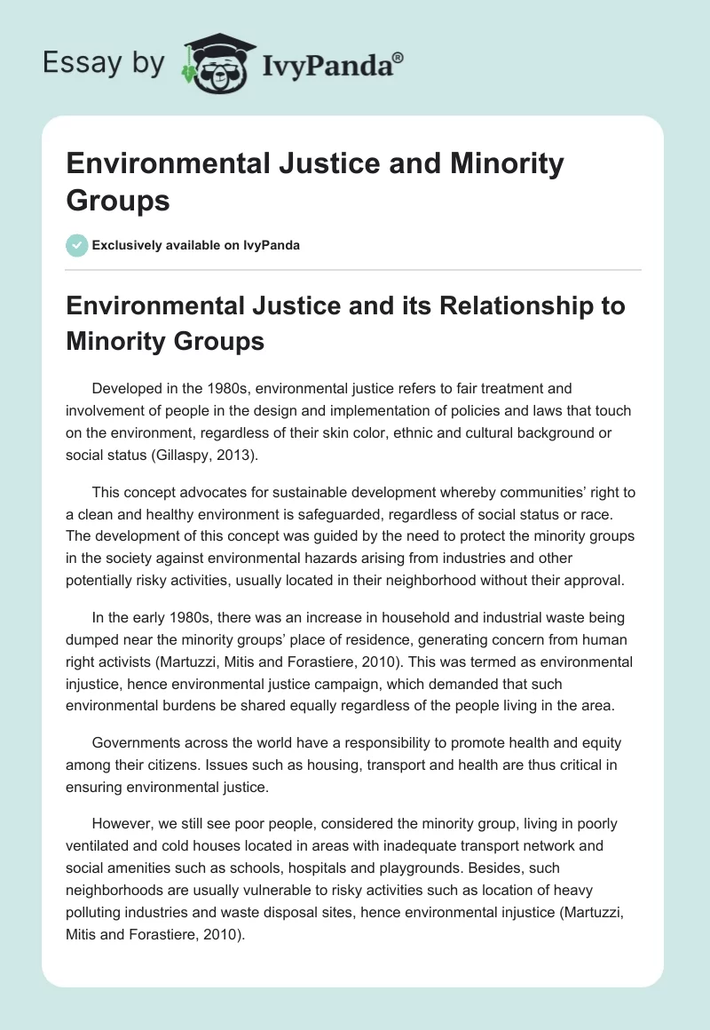 Environmental Justice and Minority Groups. Page 1
