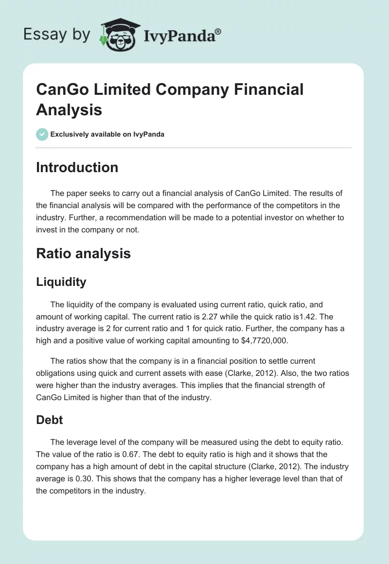CanGo Limited Company Financial Analysis. Page 1