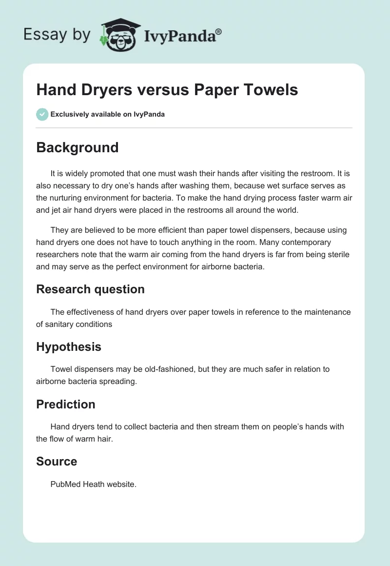 Hand Dryers versus Paper Towels. Page 1