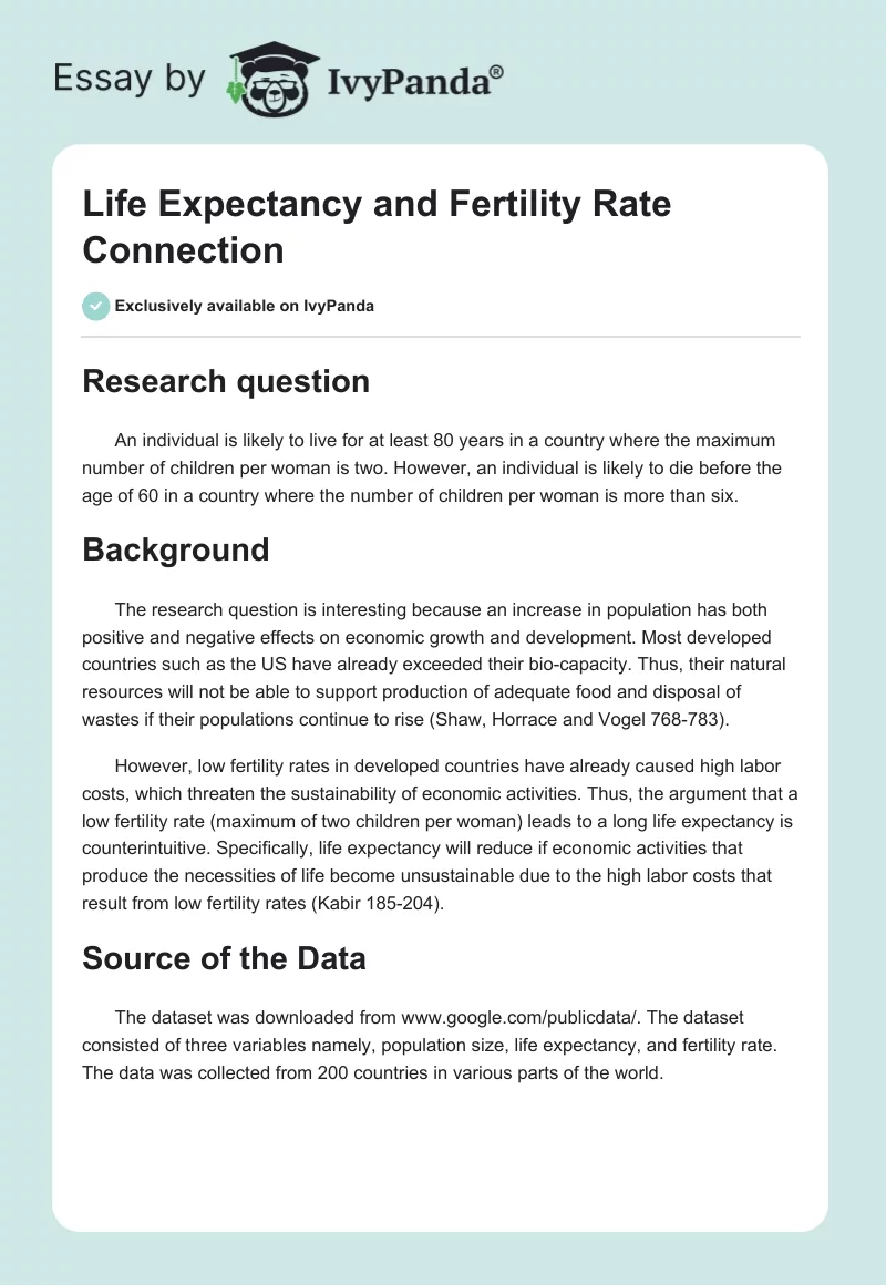 Life Expectancy and Fertility Rate Connection. Page 1