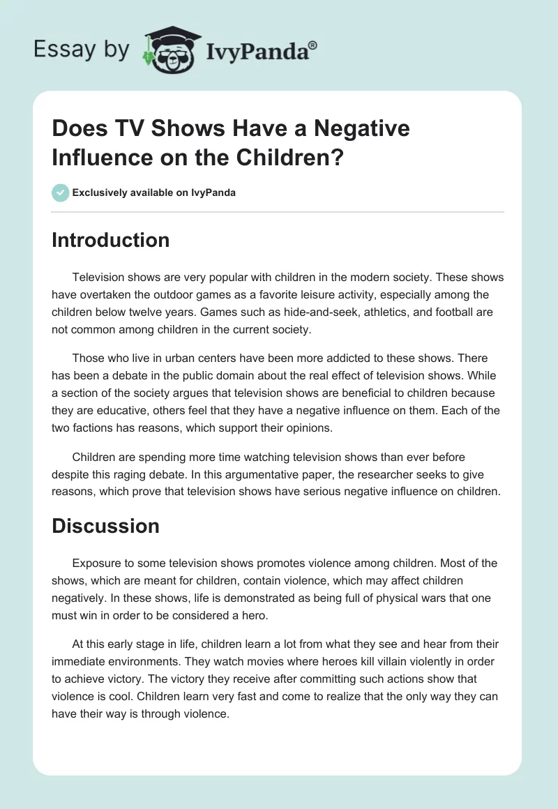 Does TV Shows Have a Negative Influence on the Children?. Page 1
