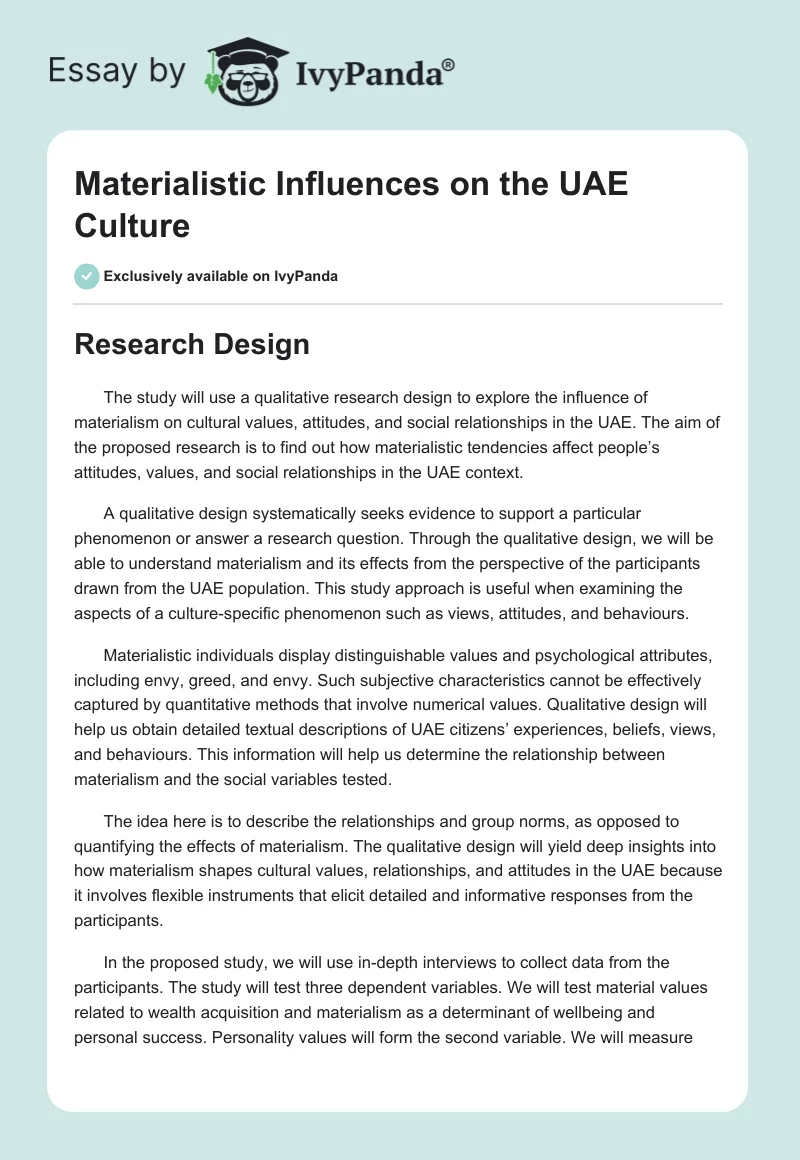 Materialistic Influences on the UAE Culture. Page 1
