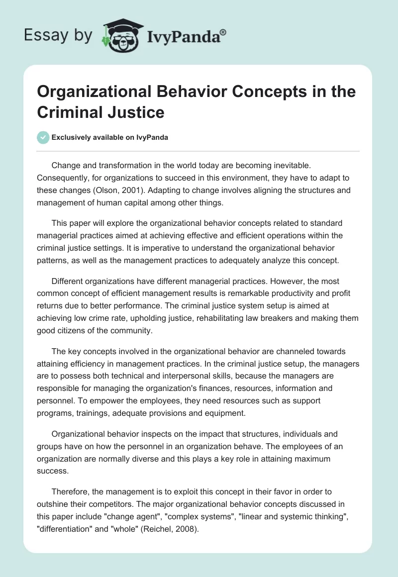 Organizational Behavior Concepts in the Criminal Justice. Page 1
