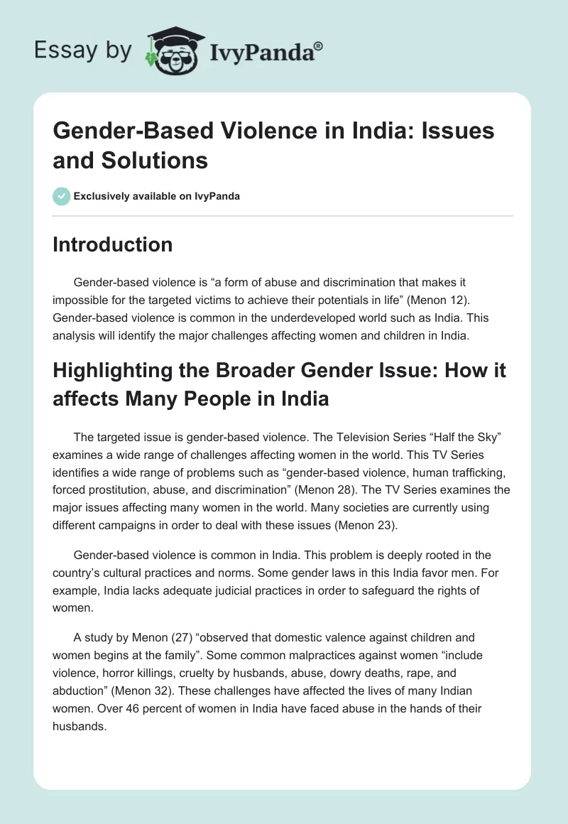Gender-Based Violence in India: Issues and Solutions. Page 1