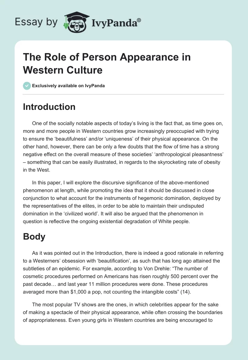 The Role of Person Appearance in Western Culture. Page 1