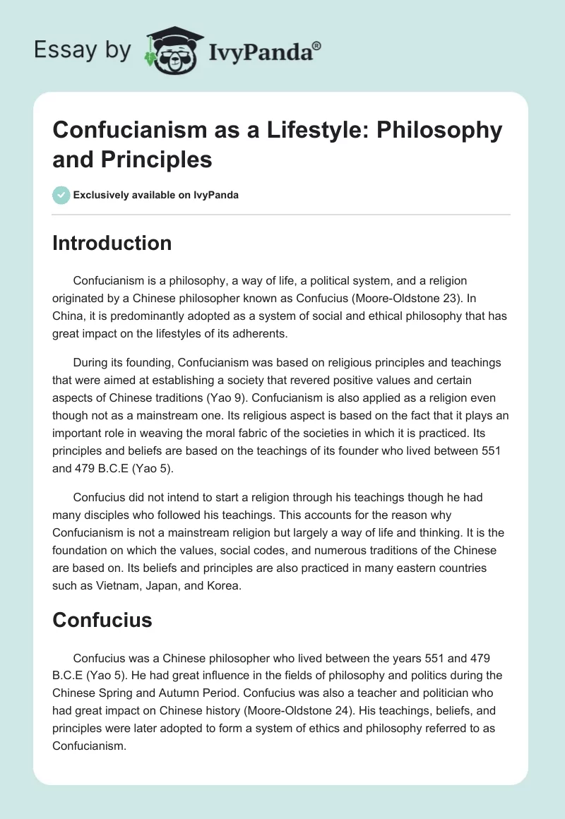 Confucianism as a Lifestyle: Philosophy and Principles. Page 1