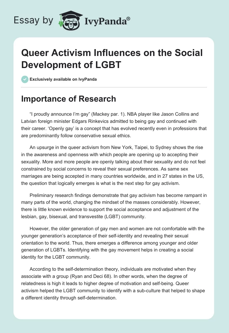 Queer Activism Influences on the Social Development of LGBT. Page 1