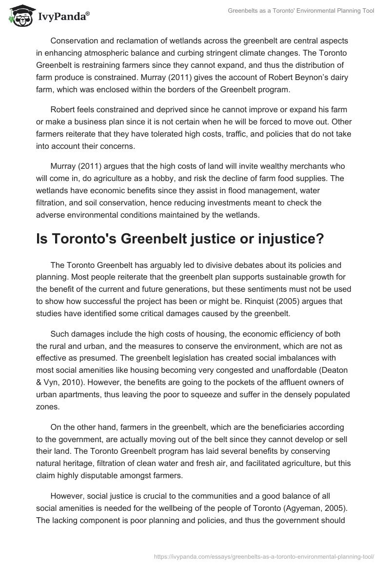Greenbelts as a Toronto' Environmental Planning Tool. Page 3