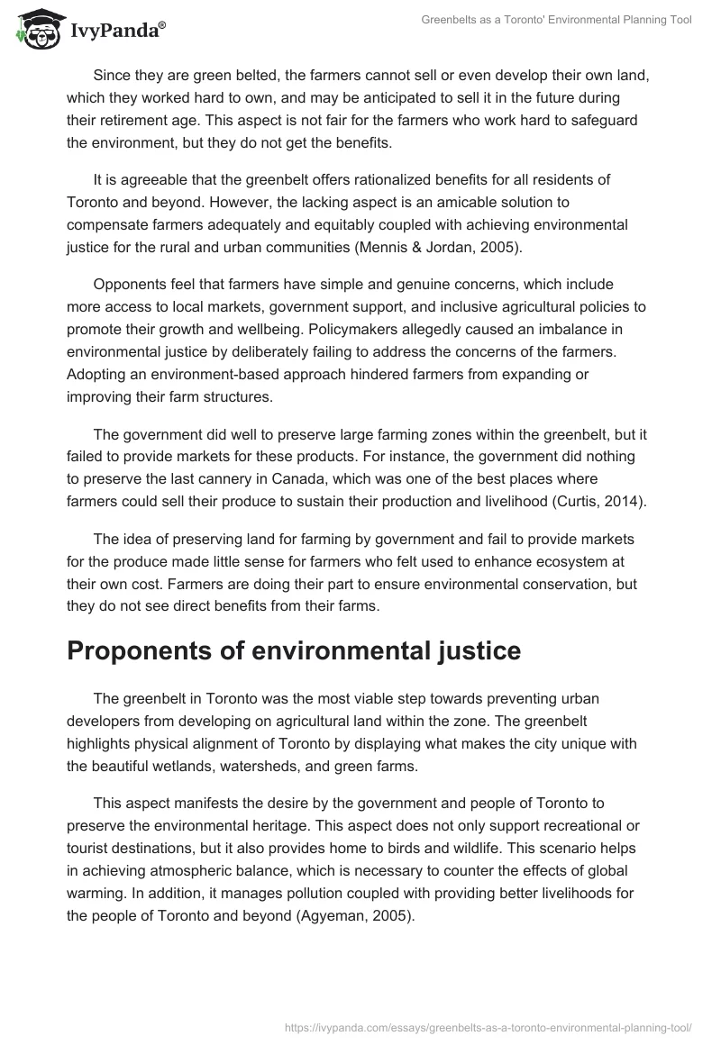 Greenbelts as a Toronto' Environmental Planning Tool. Page 5