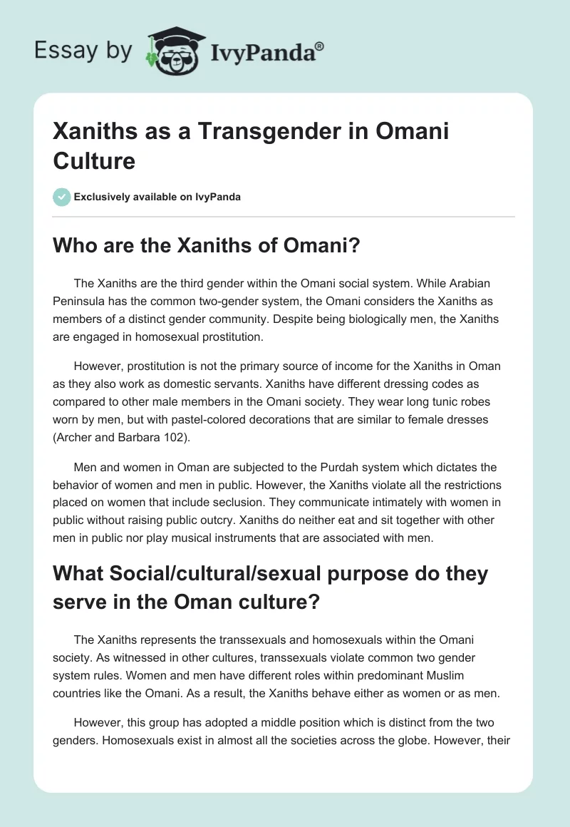 Xaniths as a Transgender in Omani Culture. Page 1