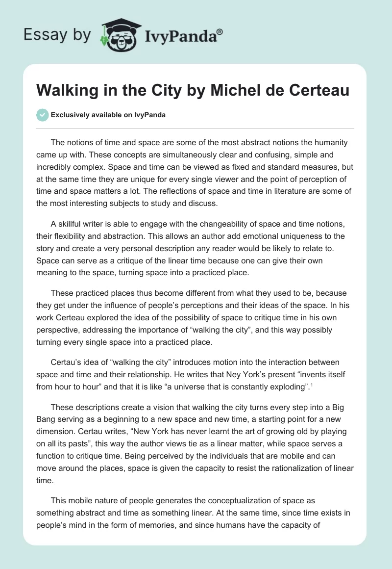"Walking in the City" by Michel de Certeau. Page 1