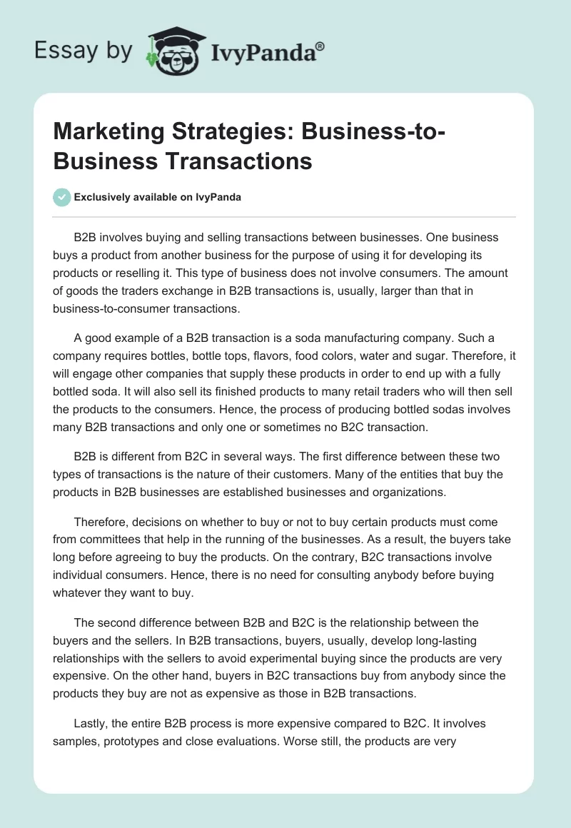 Marketing Strategies: Business-to-Business Transactions. Page 1