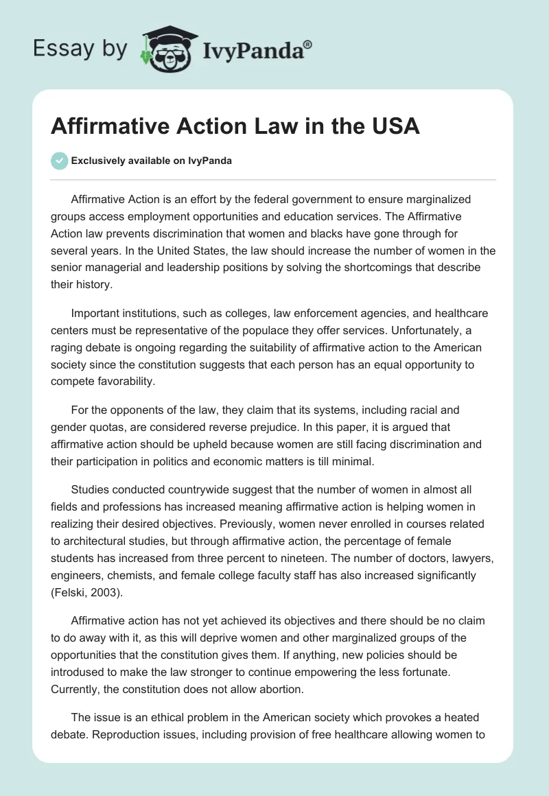 Affirmative Action Law in the USA. Page 1