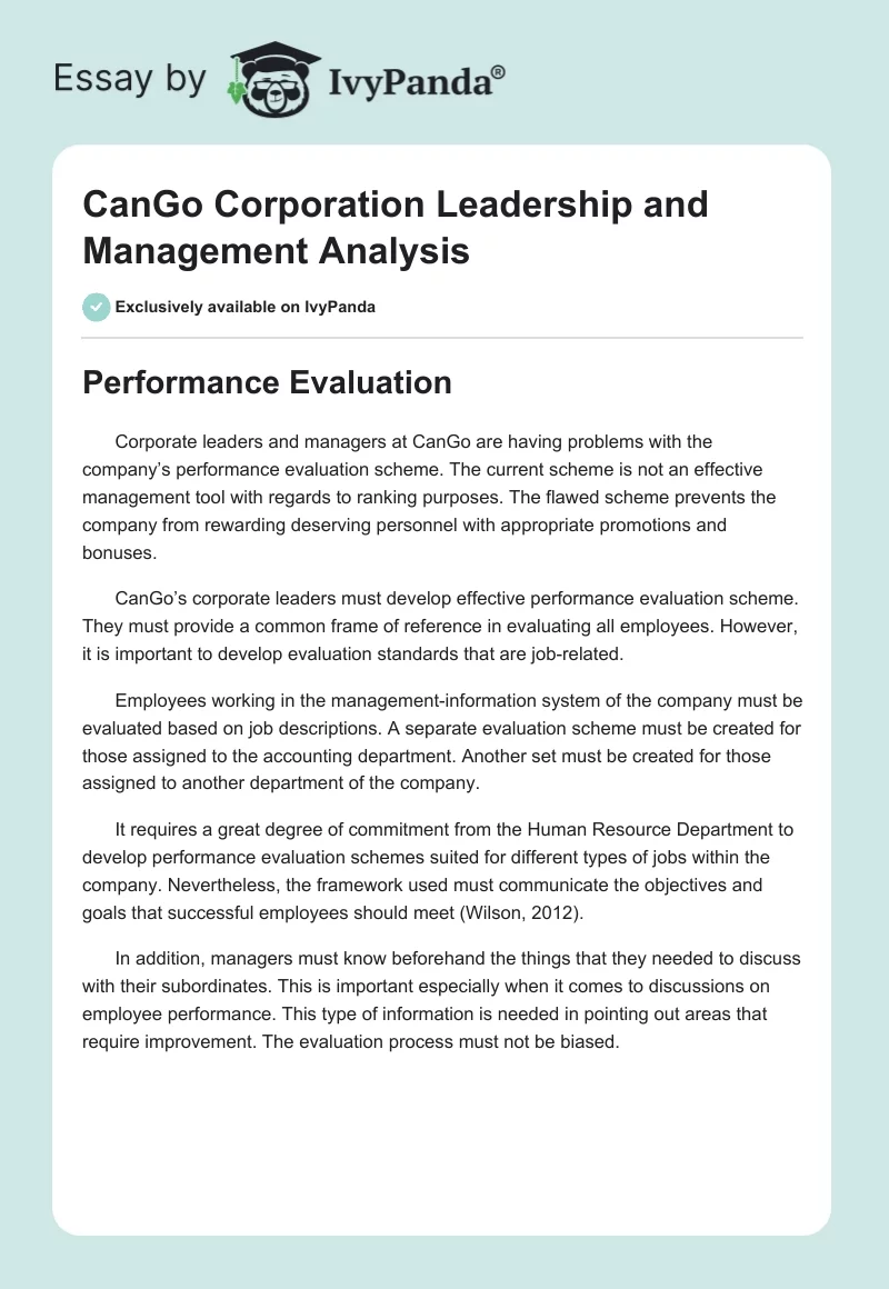 CanGo Corporation Leadership and Management Analysis. Page 1