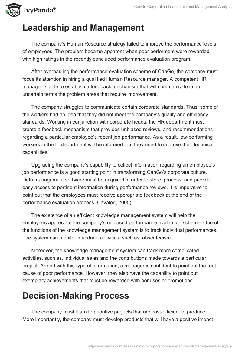 CanGo Corporation Leadership and Management Analysis. Page 2