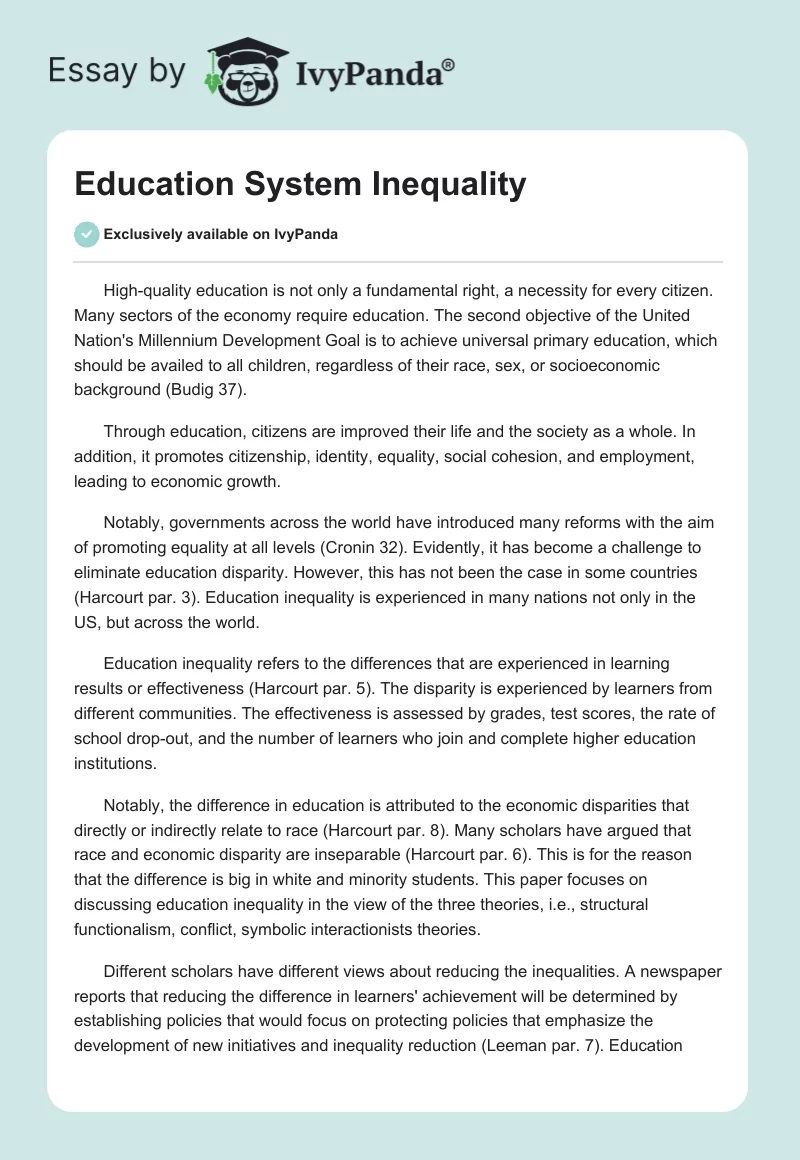 Education System Inequality. Page 1