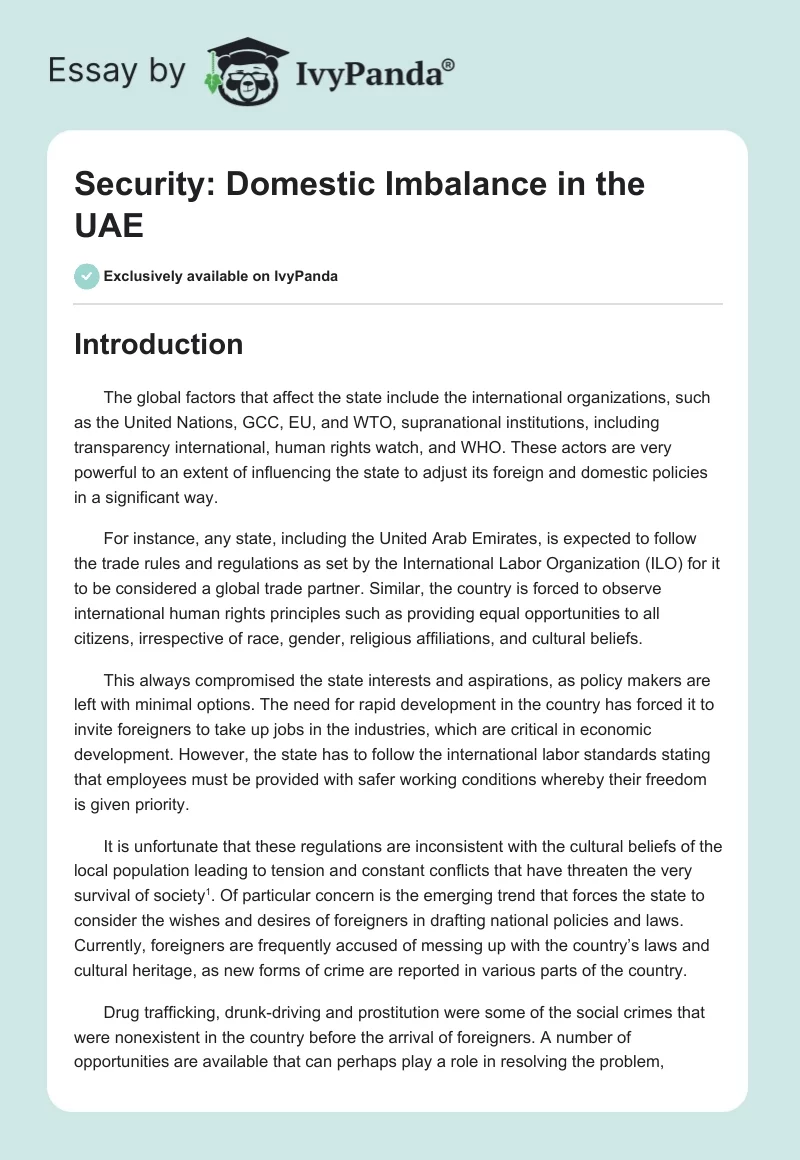 Security: Domestic Imbalance in the UAE. Page 1