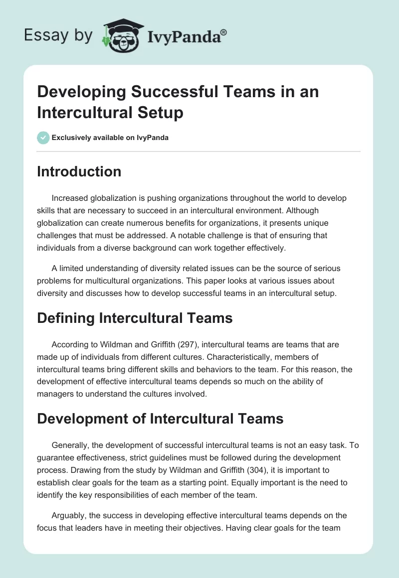 Developing Successful Teams in an Intercultural Setup. Page 1