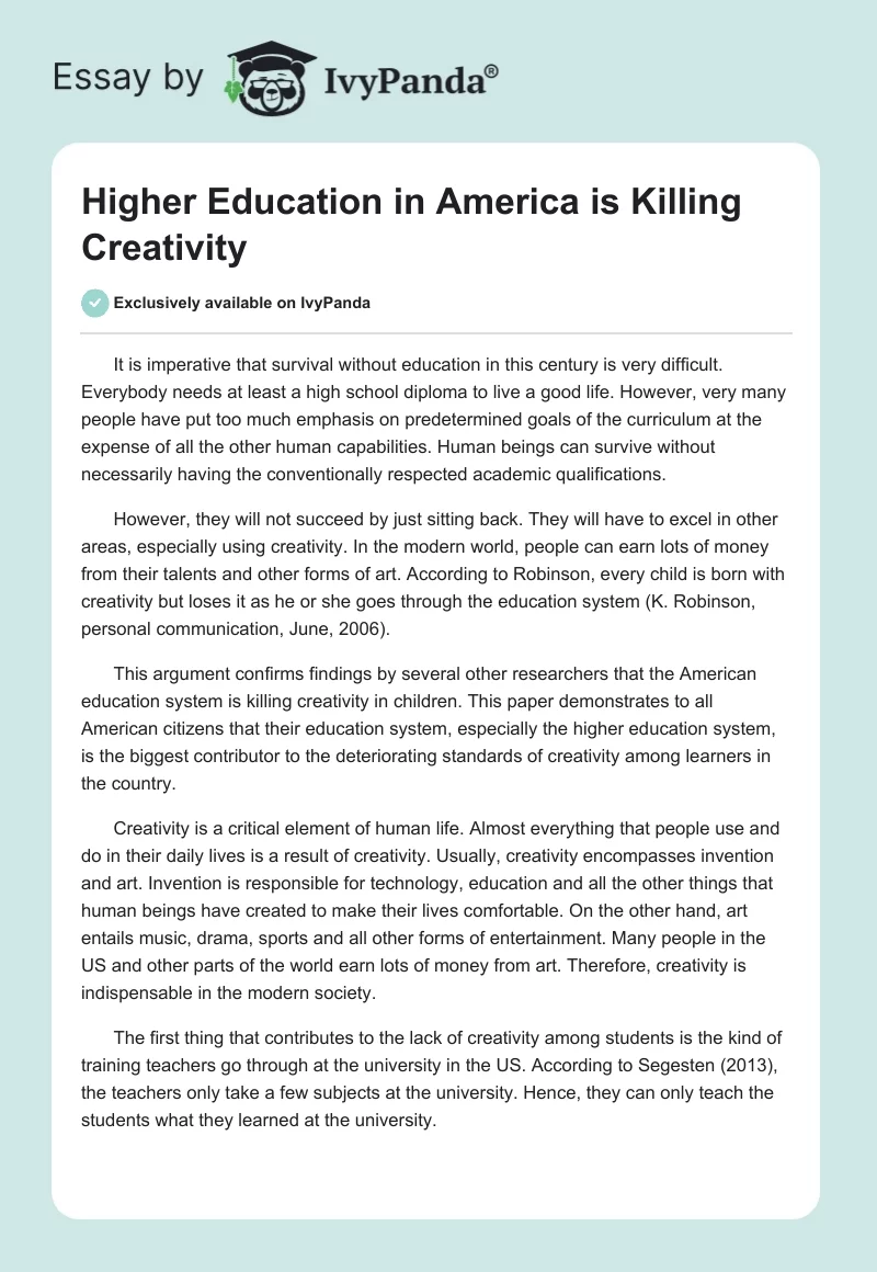 Higher Education in America is Killing Creativity. Page 1