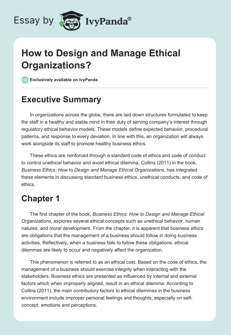 How to Design and Manage Ethical Organizations?. Page 1