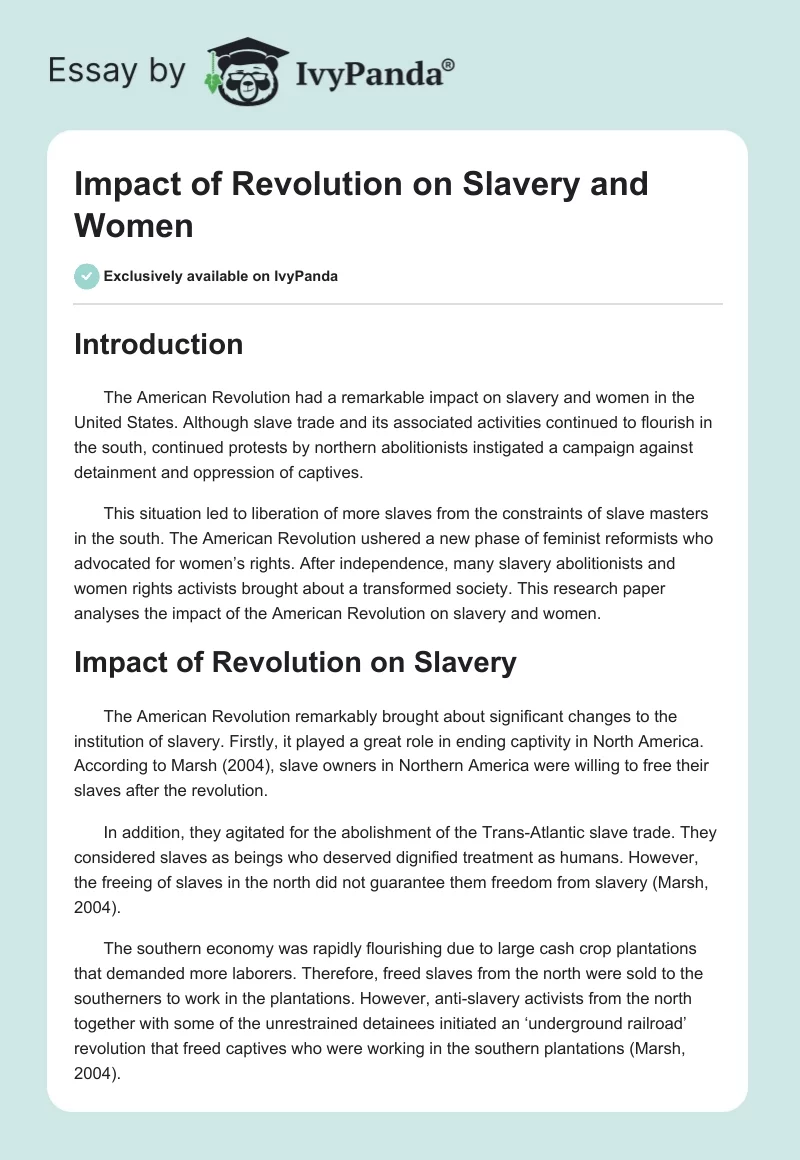 Impact of Revolution on Slavery and Women. Page 1