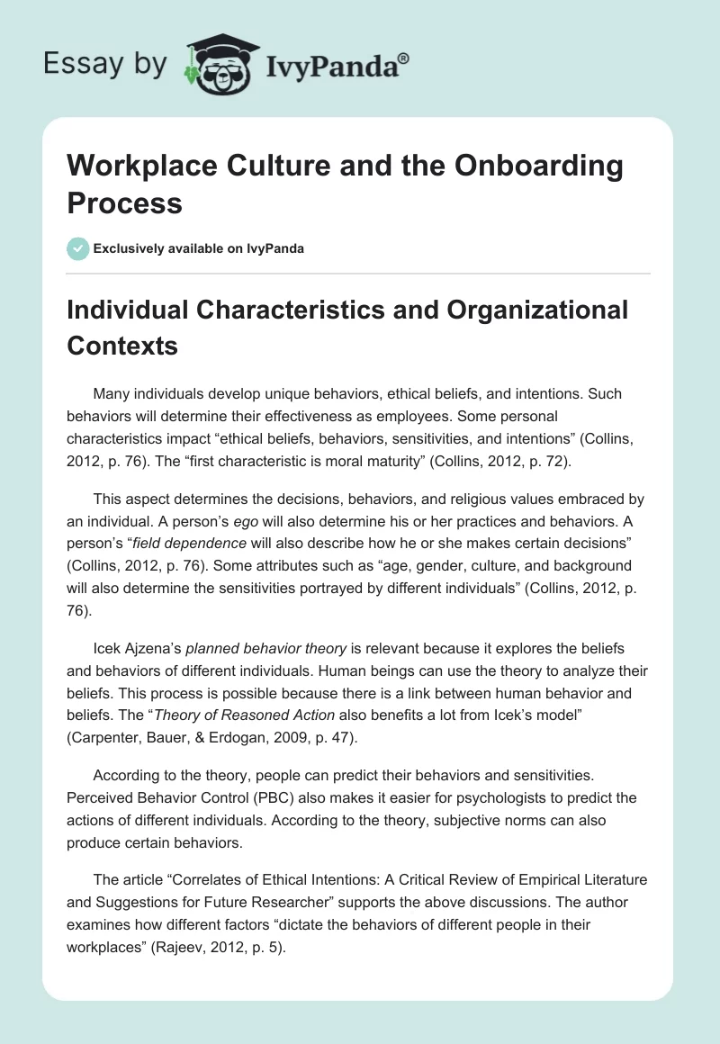 Workplace Culture and the Onboarding Process. Page 1