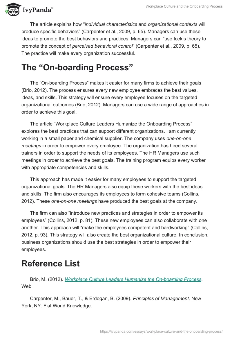 Workplace Culture and the Onboarding Process. Page 2
