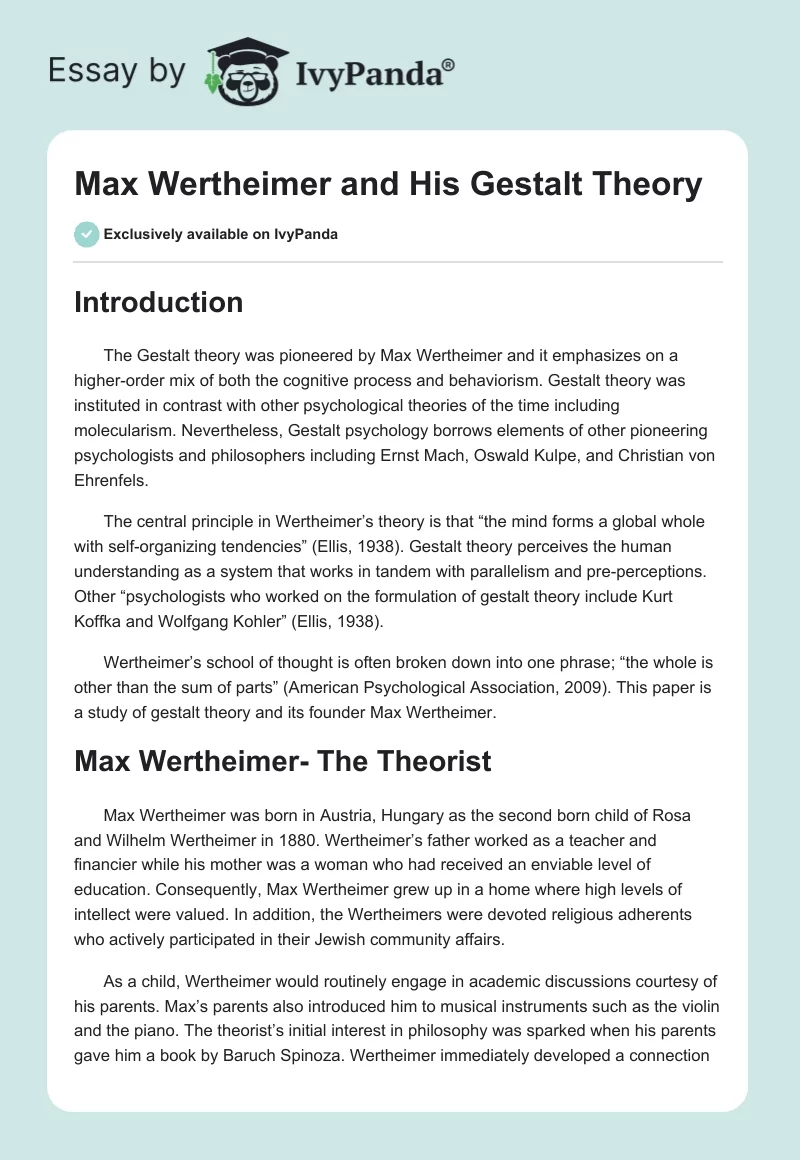 Max Wertheimer and His Gestalt Theory. Page 1