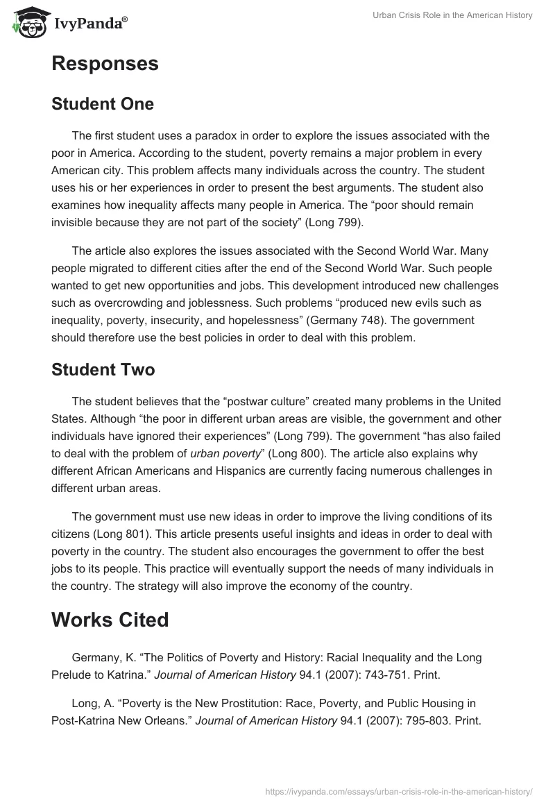 Urban Crisis Role in the American History. Page 2