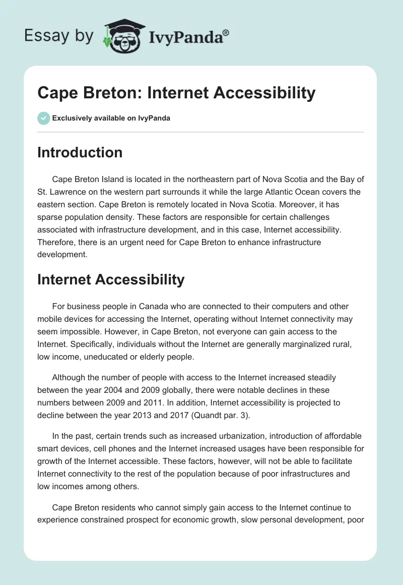 Cape Breton: Internet Accessibility. Page 1