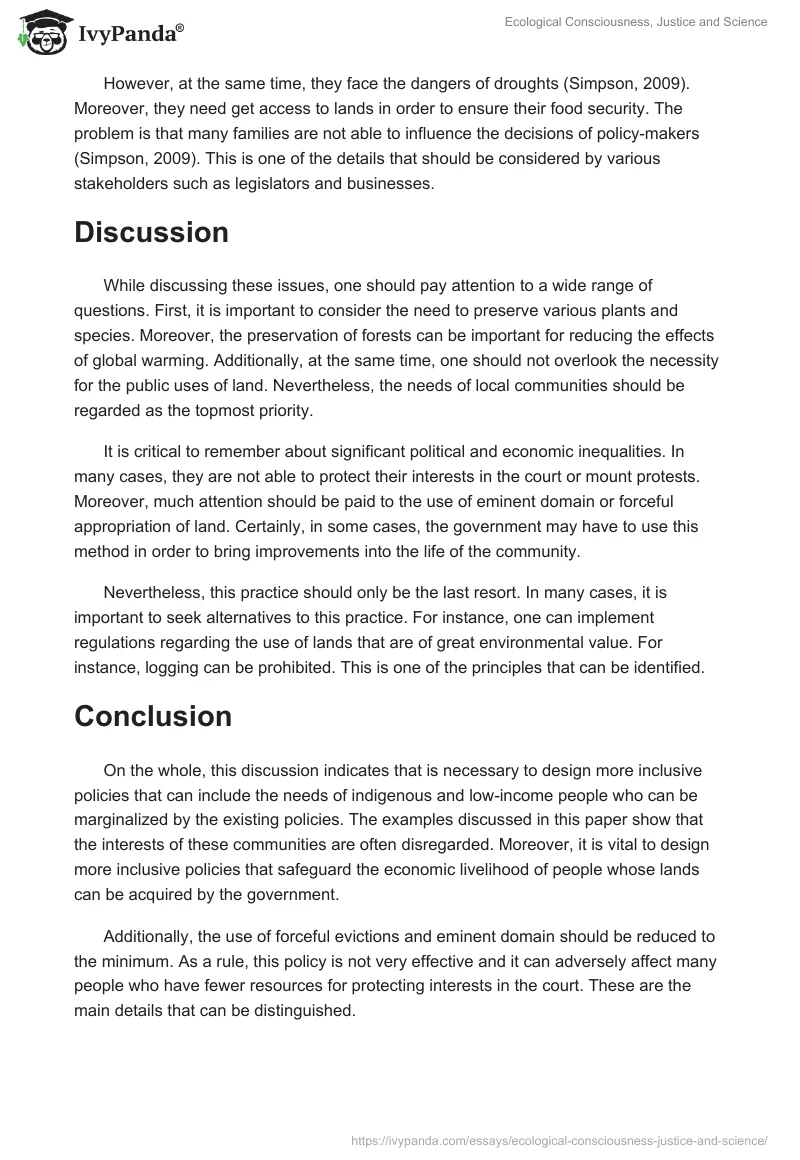 Ecological Consciousness, Justice and Science. Page 4