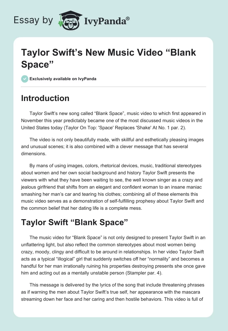 Taylor Swift’s New Music Video “Blank Space”. Page 1