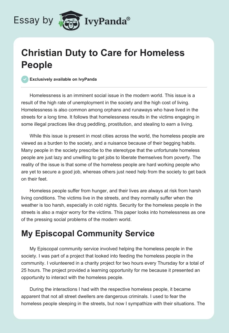 Christian Duty to Care for Homeless People. Page 1