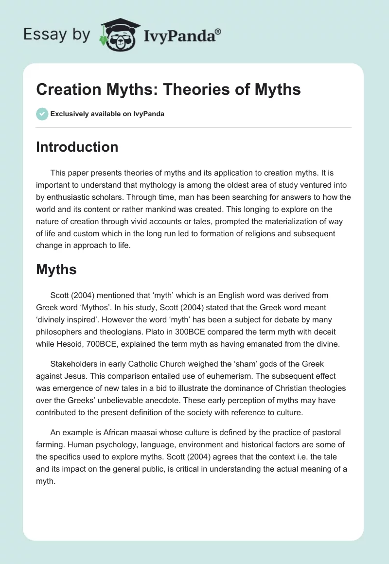 Creation Myths: Theories of Myths. Page 1