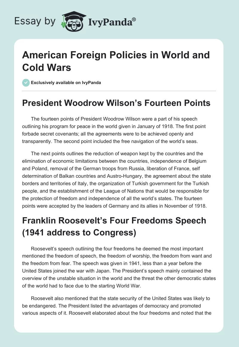 American Foreign Policies in World and Cold Wars. Page 1