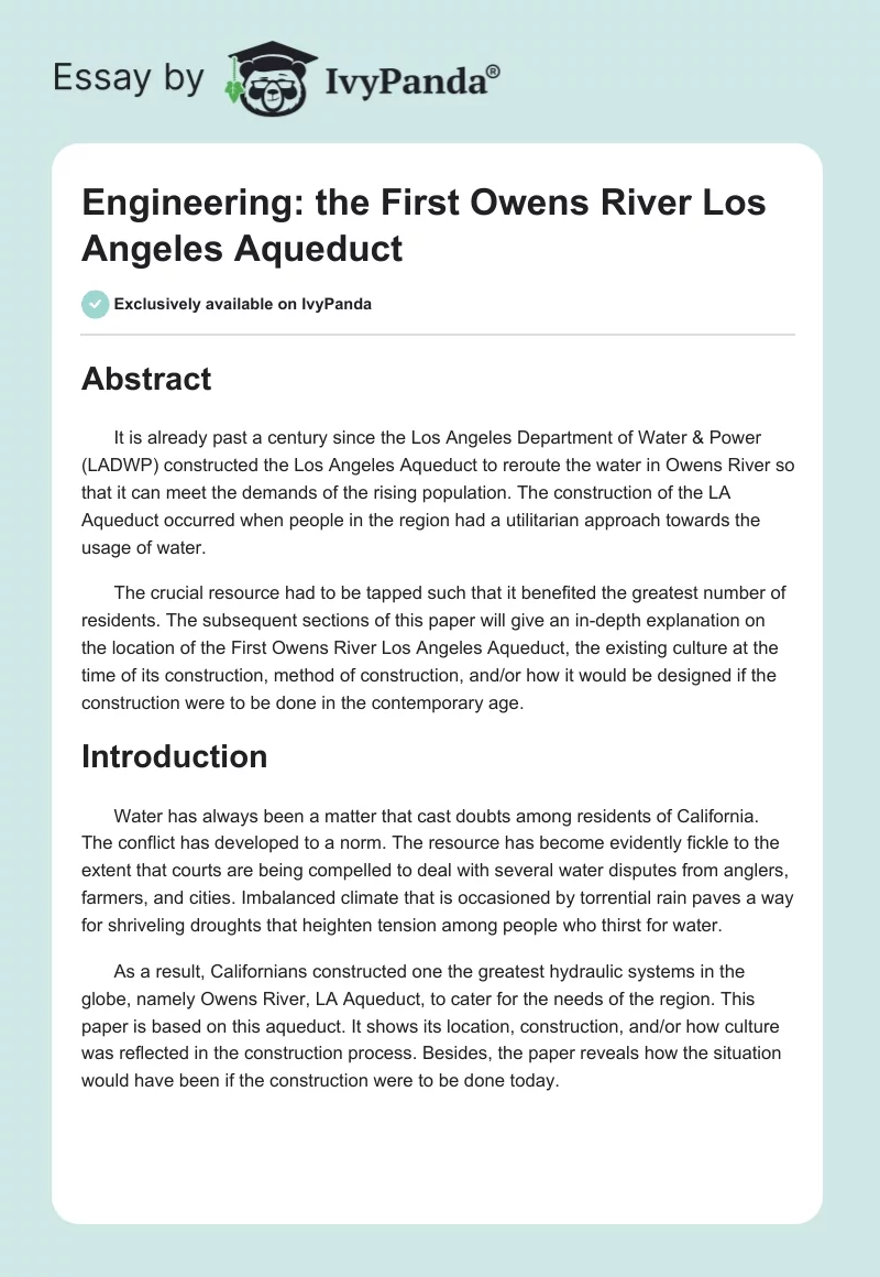 Engineering: the First Owens River Los Angeles Aqueduct. Page 1