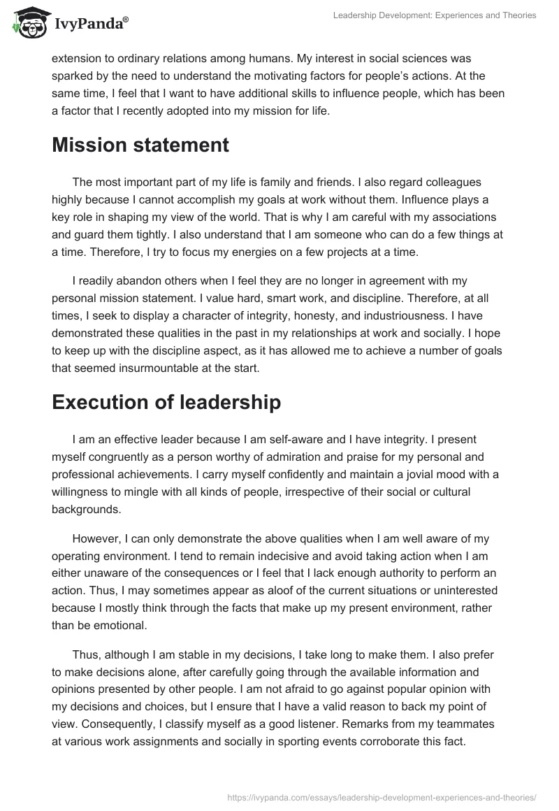 Leadership Development: Experiences and Theories. Page 2