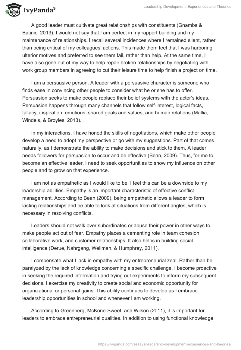 Leadership Development: Experiences and Theories. Page 3