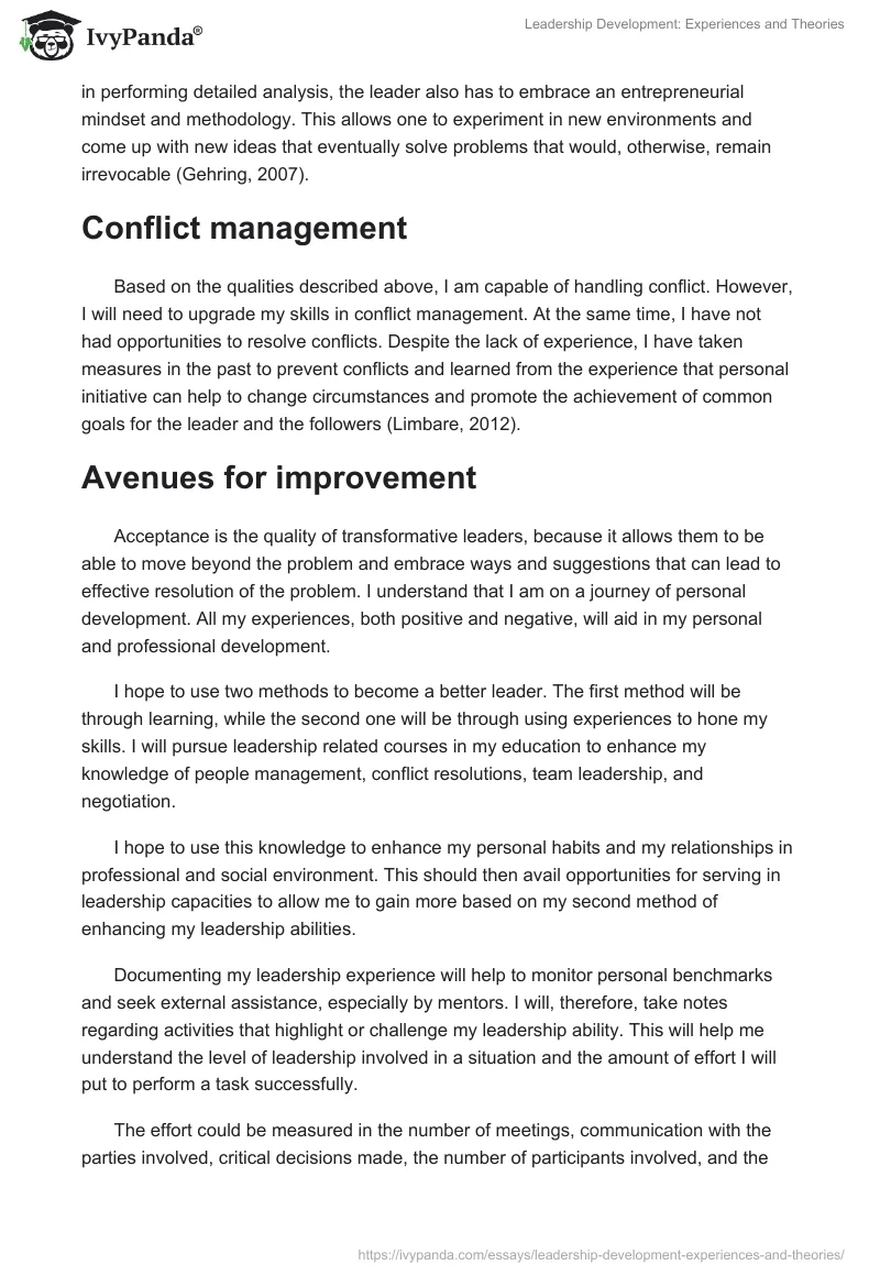 Leadership Development: Experiences and Theories. Page 4