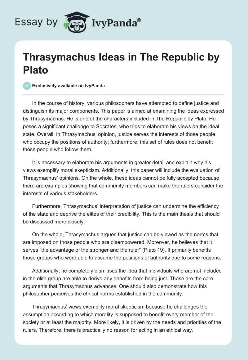 Thrasymachus Ideas in The Republic by Plato. Page 1
