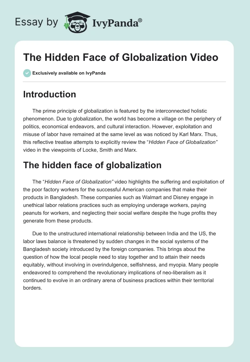 The Hidden Face of Globalization Video. Page 1