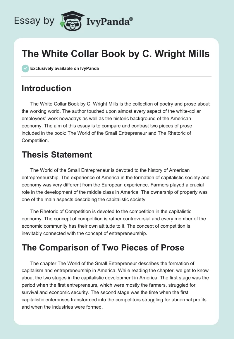 The White Collar Book by C. Wright Mills. Page 1