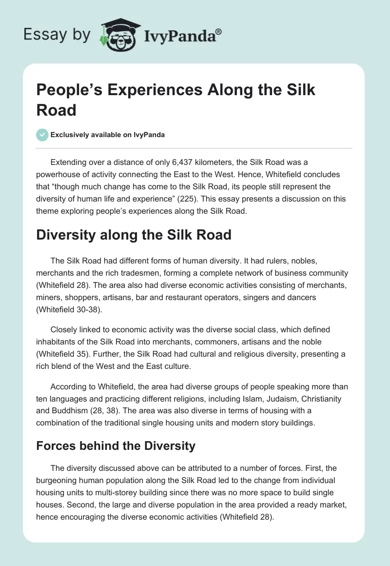 People’s Experiences Along the Silk Road. Page 1