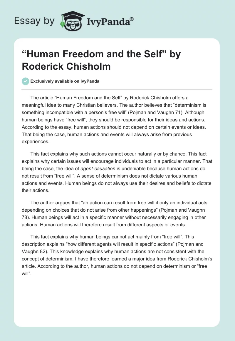 “Human Freedom and the Self” by Roderick Chisholm. Page 1