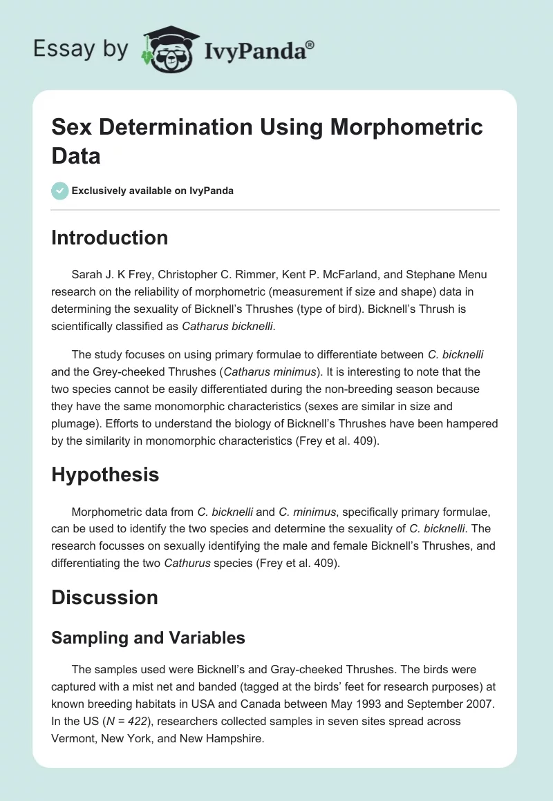 Sex Determination Using Morphometric Data. Page 1