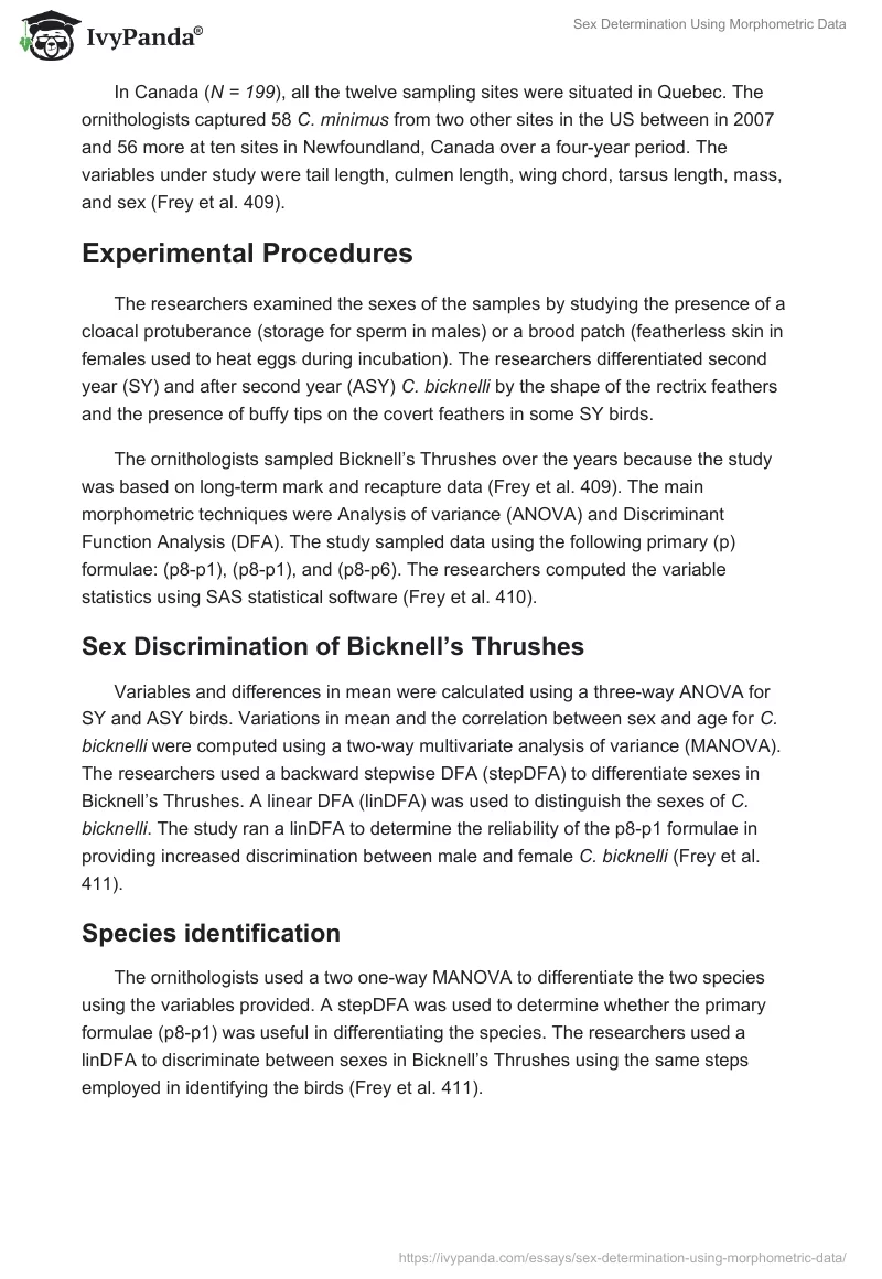 Sex Determination Using Morphometric Data. Page 2