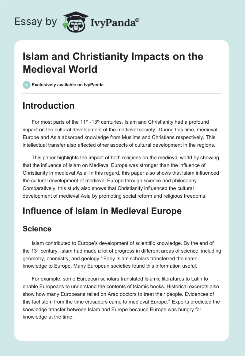 Islam and Christianity Impacts on the Medieval World. Page 1