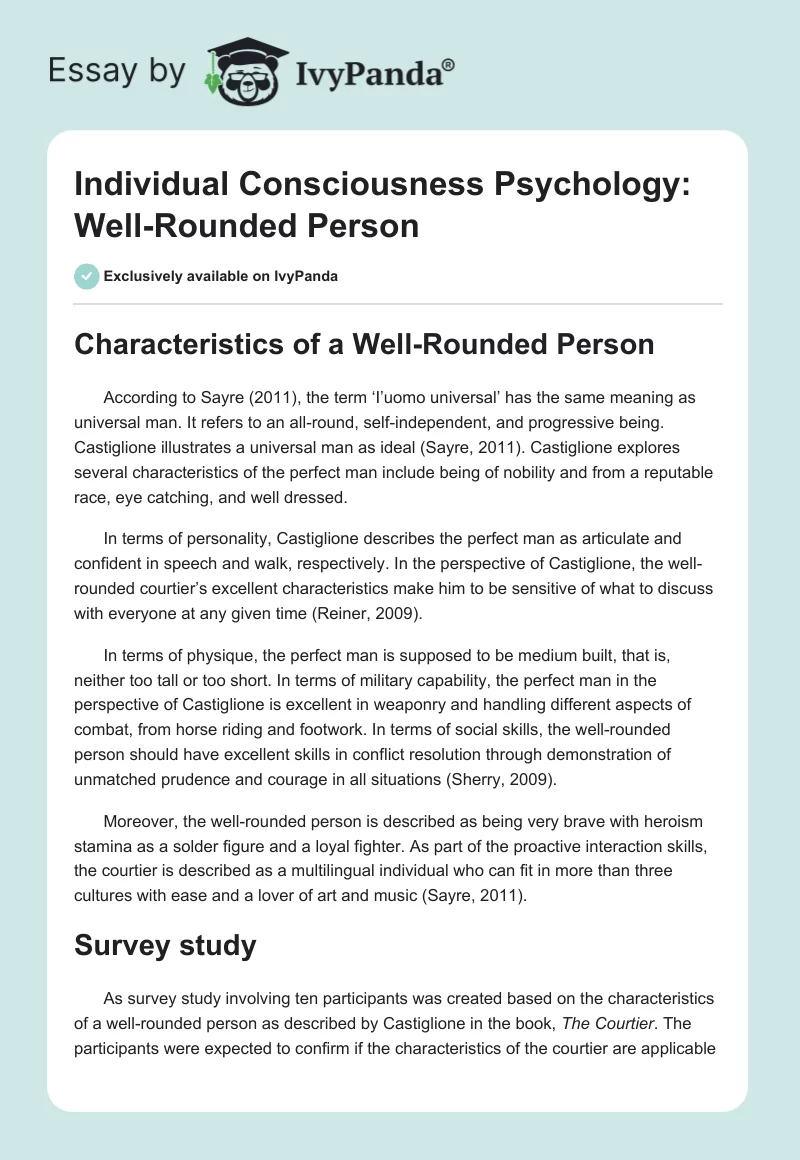 Individual Consciousness Psychology: Well-Rounded Person. Page 1