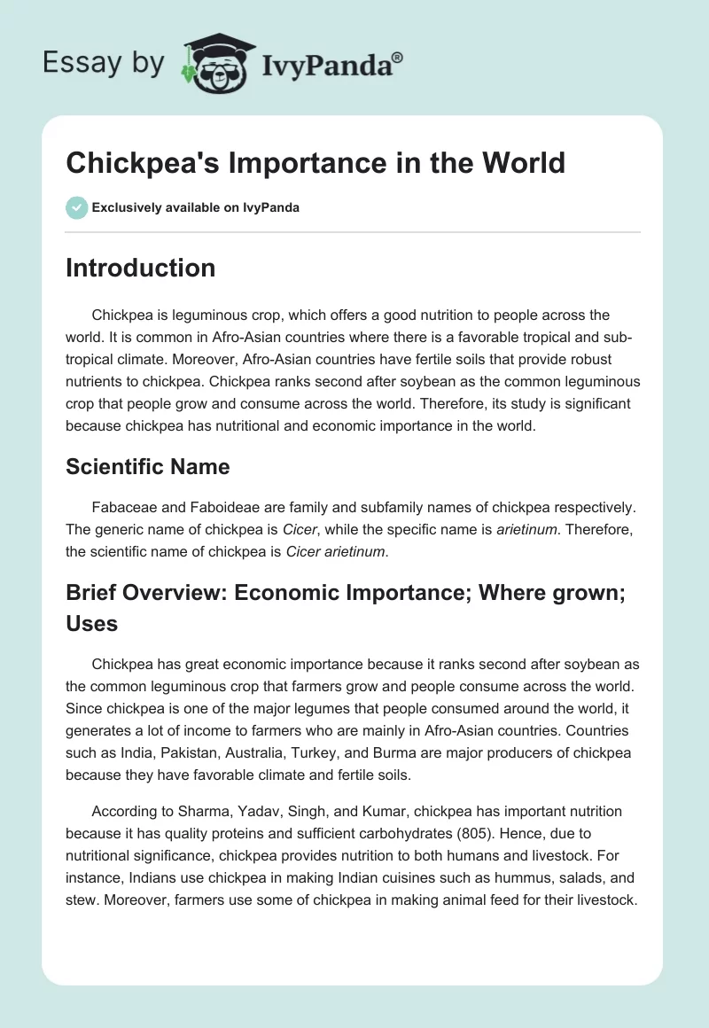 Chickpea's Importance in the World. Page 1